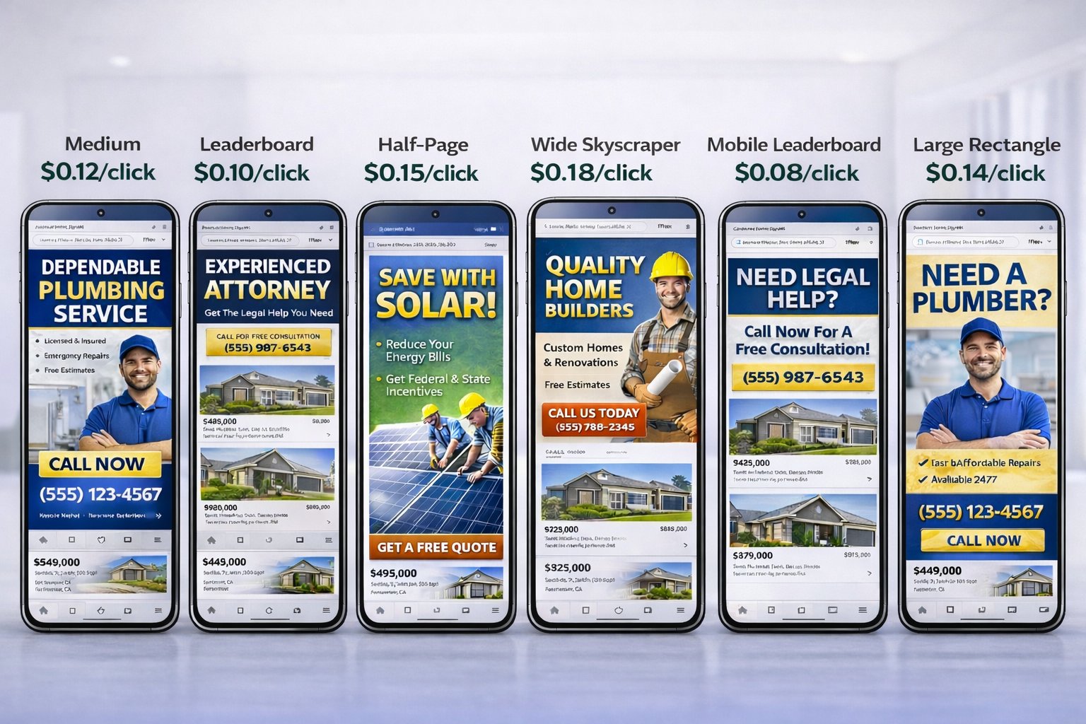 All 6 Propworths ad formats on real mobile phones